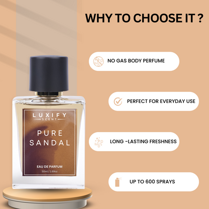 Pure Sandal Perfume | Notes of Woody, Powdery & Warm Spicy | Eau De Parfum | Unisex Fragrance | Luxury Gift Pack