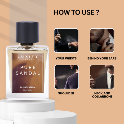 Pure Sandal Perfume | Notes of Woody, Powdery & Warm Spicy | Eau De Parfum | Unisex Fragrance | Luxury Gift Pack